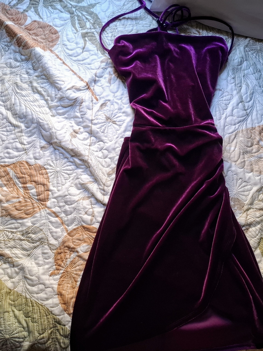 Macy's Plush Velvet Halter Midi Dress in Deep Purple